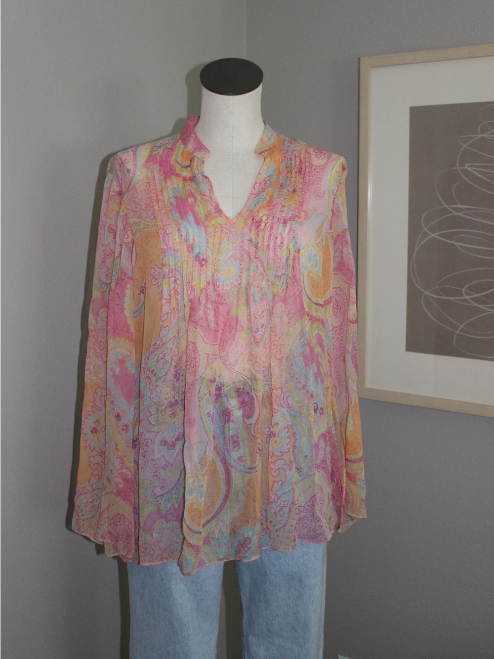 100% Silk Ralph Lauren Pastel Paisley Blouse